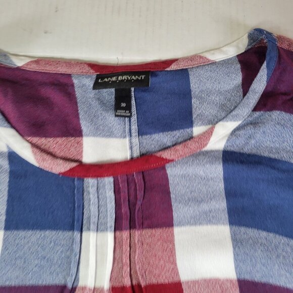 Lane Bryant Women Red/Blue/White  Plaid Rayon Long Sleeve Tunic Top Size 20 - Picture 2 of 8